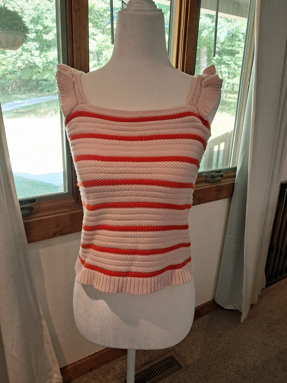LOFT Pink & Orange Striped Square-Neck Tank XS